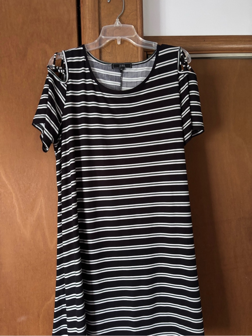 Black & White Striped Cold-Shoulder Women’s dress